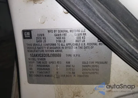 2011 Buick Enclave 2Xl z USA, uszkodzony, nr VIN 5GAKVCED5BJ388669